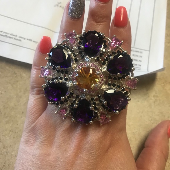 Citrine amethyst pink tourmaline black spinel ring - Picture 5 of 9